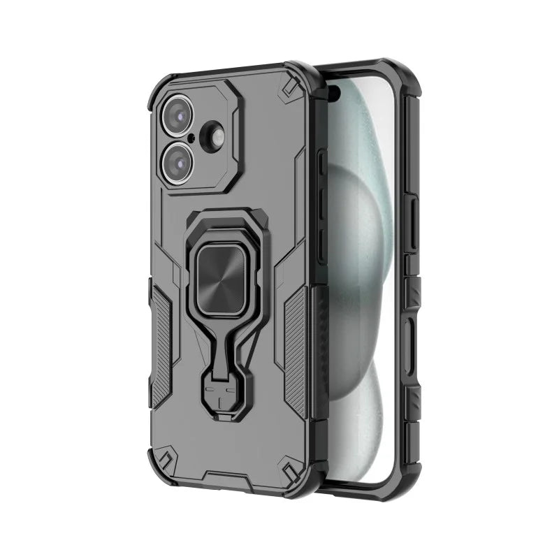 WANLONFENG For iPhone 17 Phone Case  PC TPU Back Cover Kickstand with Tempered Glass - Black - 5