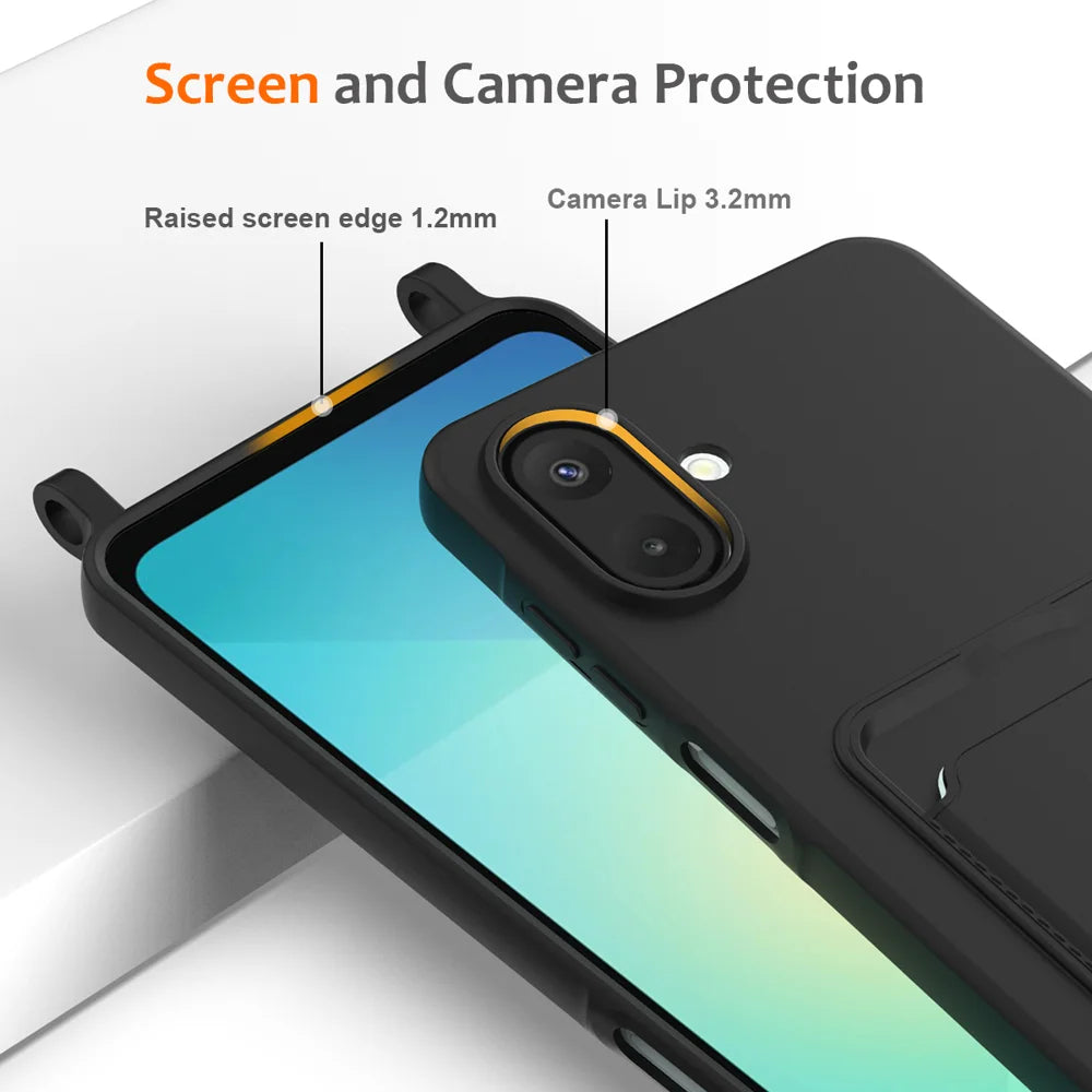 For Samsung Galaxy A08 4G / A08 5G / F07 4G / M17e 5G / M07 4G / A07 5G / A07 4G Case Liquid Silicone Card Holder Back Phone Cover with Lanyard - Black - 5