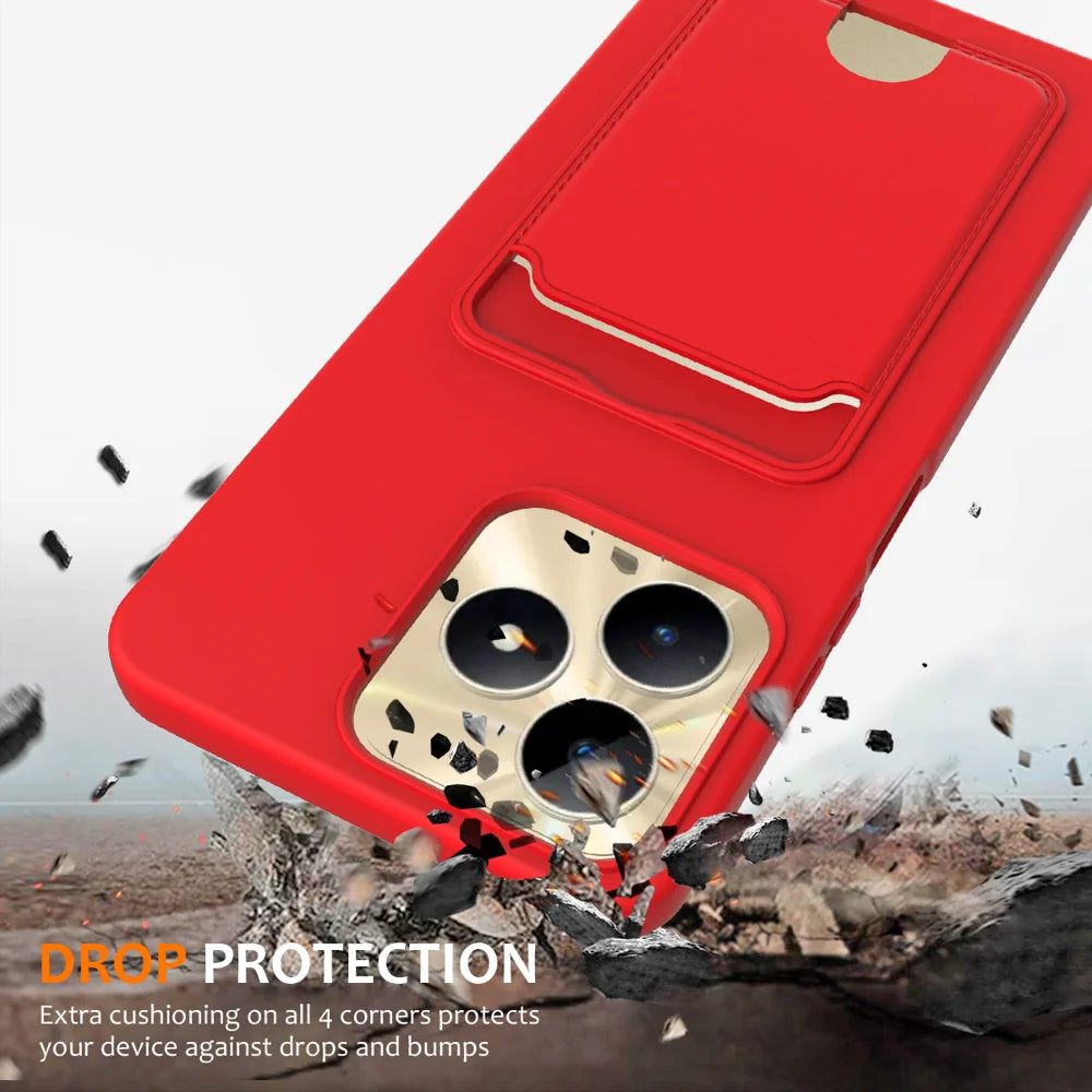 For Realme Narzo N53 4G / Realme C53 (India) / Realme C53 (Global) / Realme C51 / Realme Note 50 4G Case Liquid Silicone Card Holder Back Phone Cover with Lanyard - Red - 2