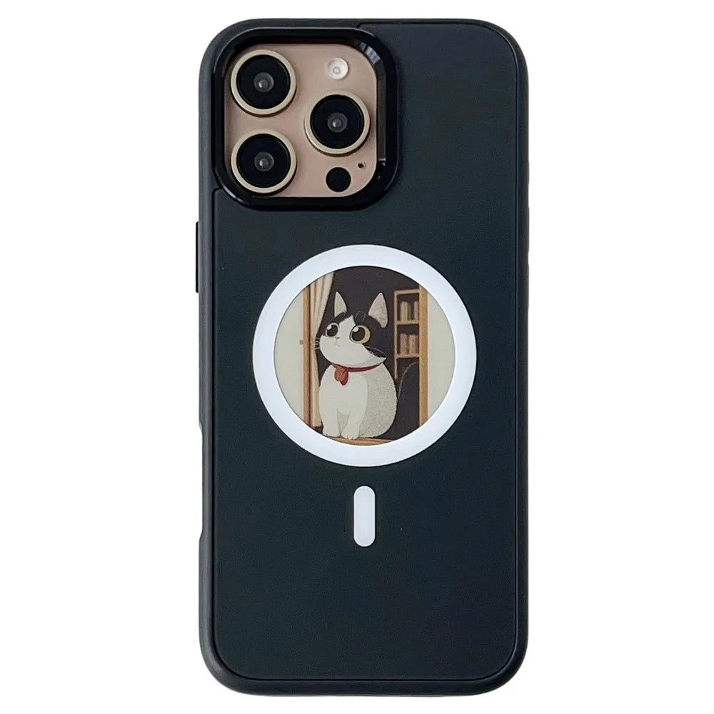 For iPhone 16 Pro Magnetic Case 4 Colors NFC DIY Customized Round Screen Smart E-Ink Phone Cover - 1