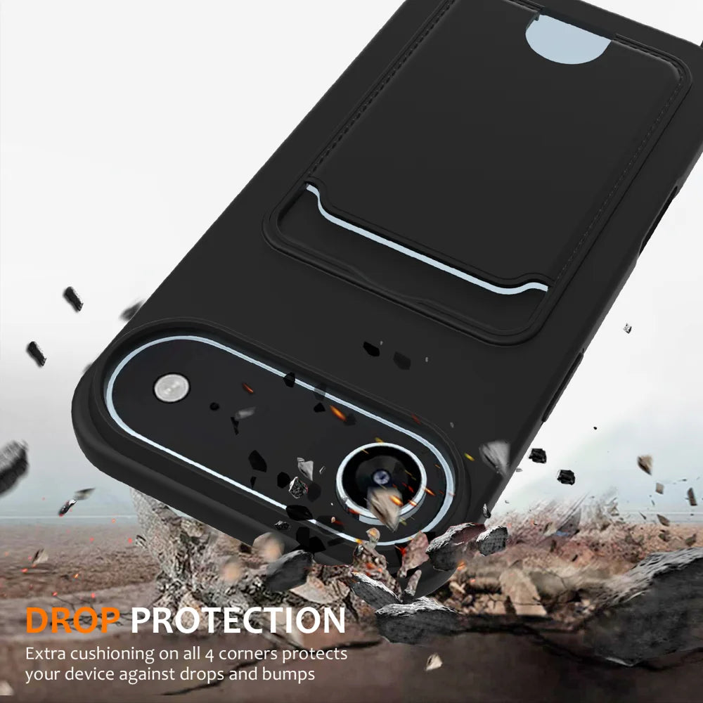 For iPhone Air Case Liquid Silicone Card Holder Back Phone Cover with Lanyard - Black - 2