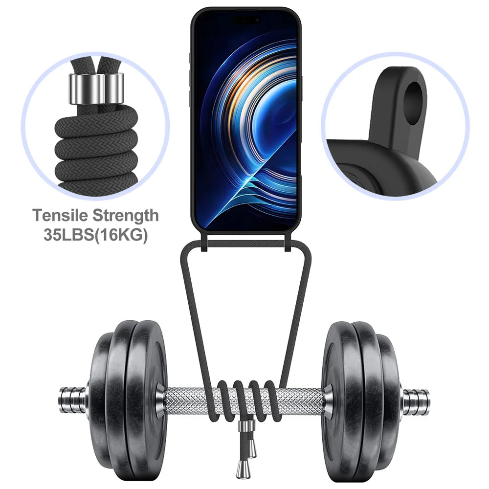 For iPhone Air Case Liquid Silicone Card Holder Back Phone Cover with Lanyard - Black - 6