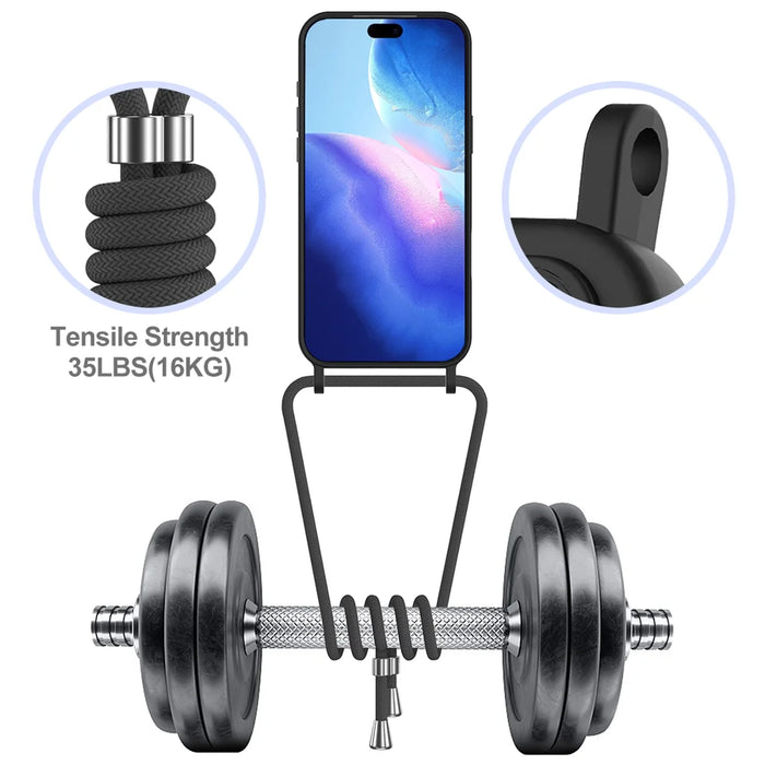 For iPhone 18 Pro / 17 Pro Case Liquid Silicone Card Holder Back Phone Cover with Lanyard - Black - 6