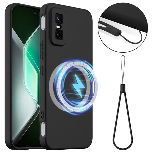 For Infinix GT 30 Pro 5G / GT 30 5G Magnetic Case Anti-Drop Liquid Silicone Phone Cover - Black - 1