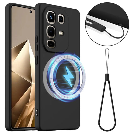 For Infinix Note 50 Pro+ 5G Case Magnetic Case Anti-Drop Liquid Silicone Phone Cover - Black - 1
