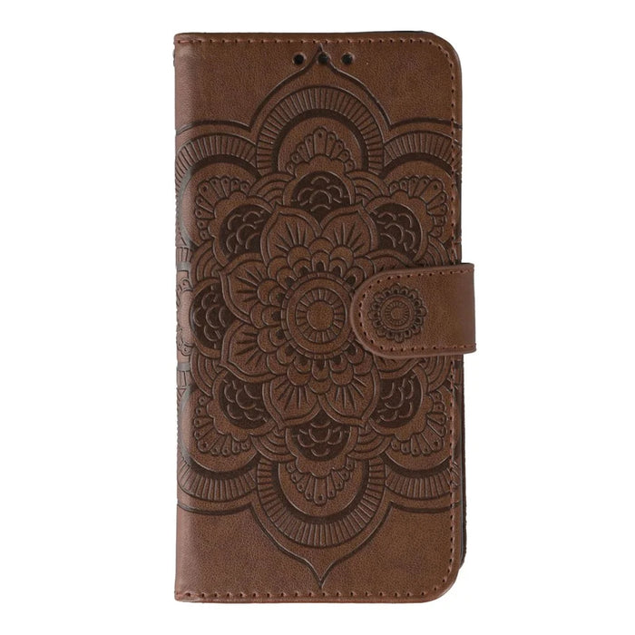 For iPhone Air Case PU Leather Mandala Imprinted Design Wallet Phone Cover with Wrist Strap - Brown - 4
