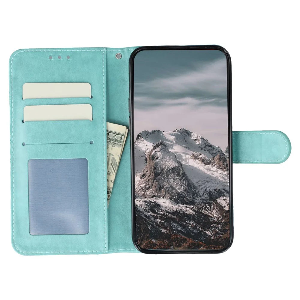 For iPhone 18 Pro / 17 Pro Case PU Leather Mandala Imprinted Design Wallet Phone Cover with Wrist Strap - Green - 2