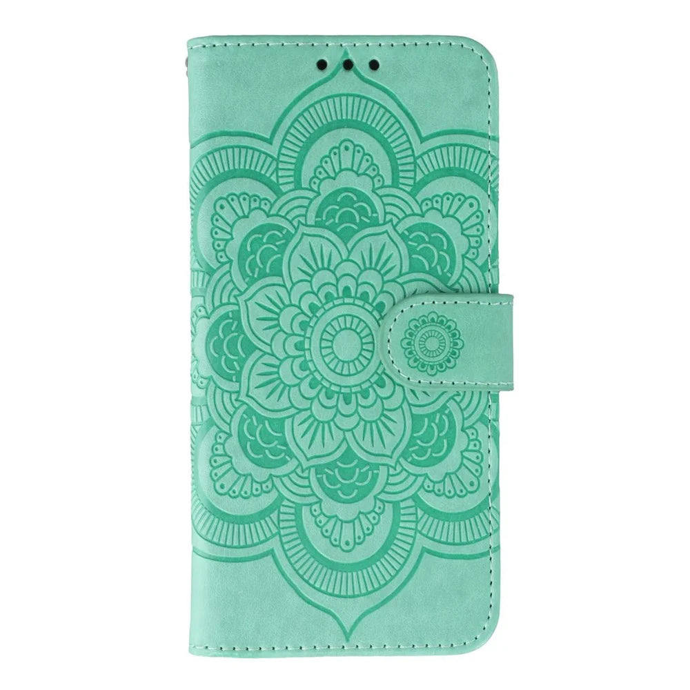 For iPhone 18 Pro / 17 Pro Case PU Leather Mandala Imprinted Design Wallet Phone Cover with Wrist Strap - Green - 4
