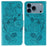 For iPhone 18 Pro / 17 Pro Case Wallet Stand Imprinted Rose Butterfly PU Leather Phone Cover - Blue - 1