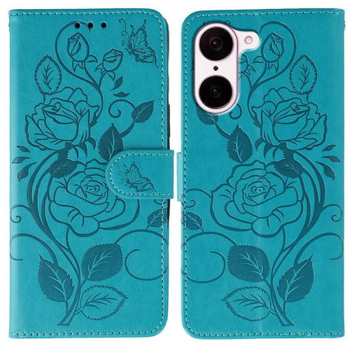 For OnePlus Nord CE5 5G / Ace 5 Racing 5G Case Wallet Stand Imprinted Rose Butterfly PU Leather Phone Cover - Blue - 1