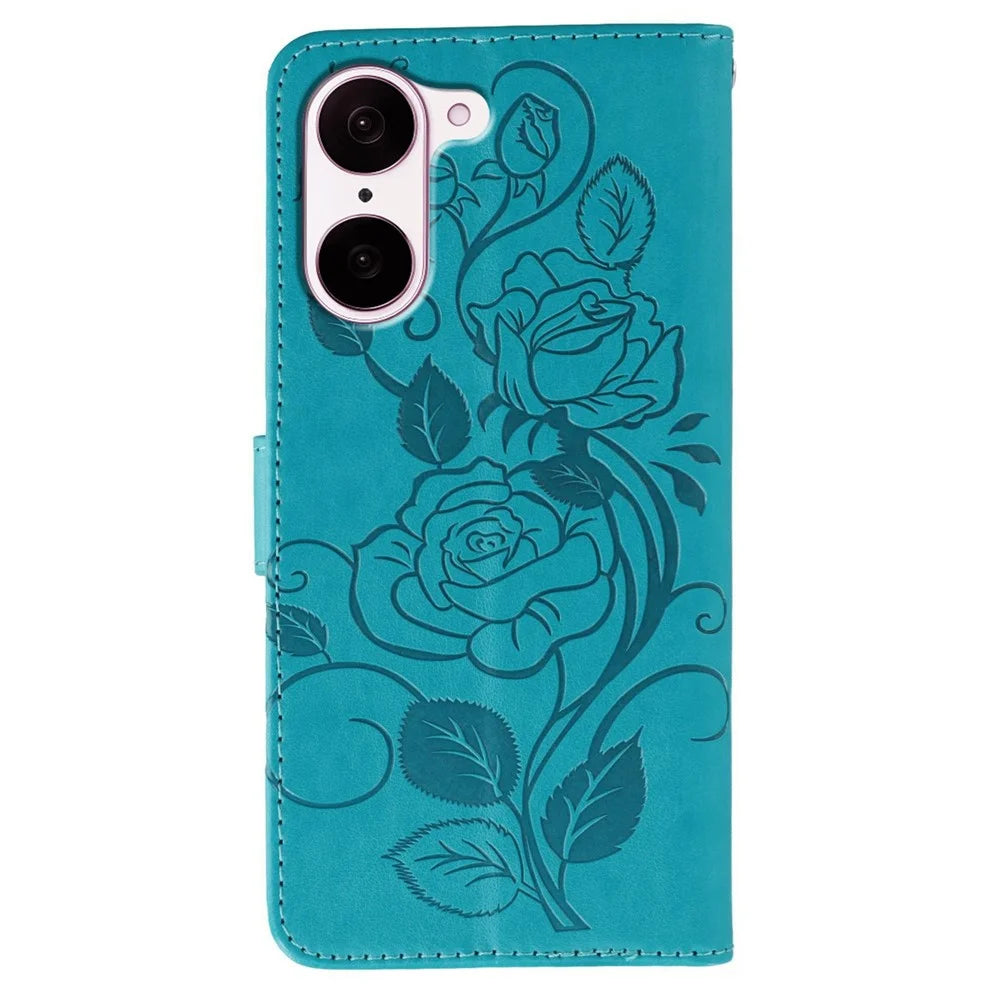 For OnePlus Nord CE5 5G / Ace 5 Racing 5G Case Wallet Stand Imprinted Rose Butterfly PU Leather Phone Cover - Blue - 5