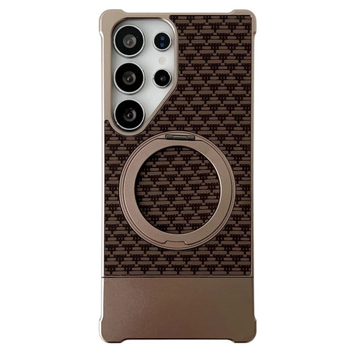 For Samsung Galaxy S25 Ultra Magnetic Case Kickstand Metal Carbon Fiber Pull-Out Design Phone Cover - Gold - 1