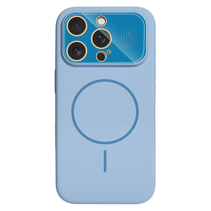 For iPhone 16 Pro Max Magnetic Case AI Button Liquid Silicone Phone Back Cover with Lens Film - Baby Blue - 1