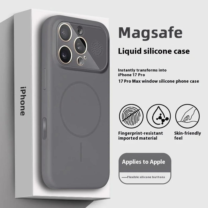 For iPhone 16 Pro Magnetic Case AI Button Liquid Silicone Phone Back Cover with Lens Film - Baby Blue - 7