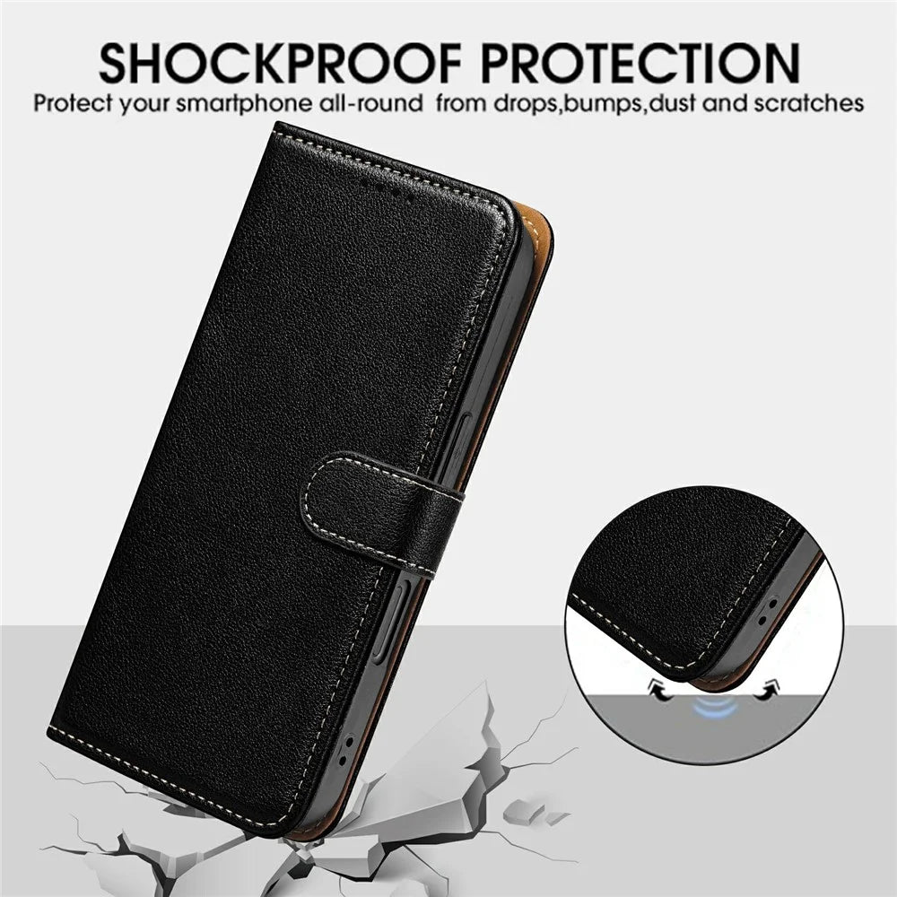 For Samsung Galaxy A06 4G Case RFID Blocking Wallet Litchi Texture Leather Phone Cover Magnetic Clasp - Black - 4