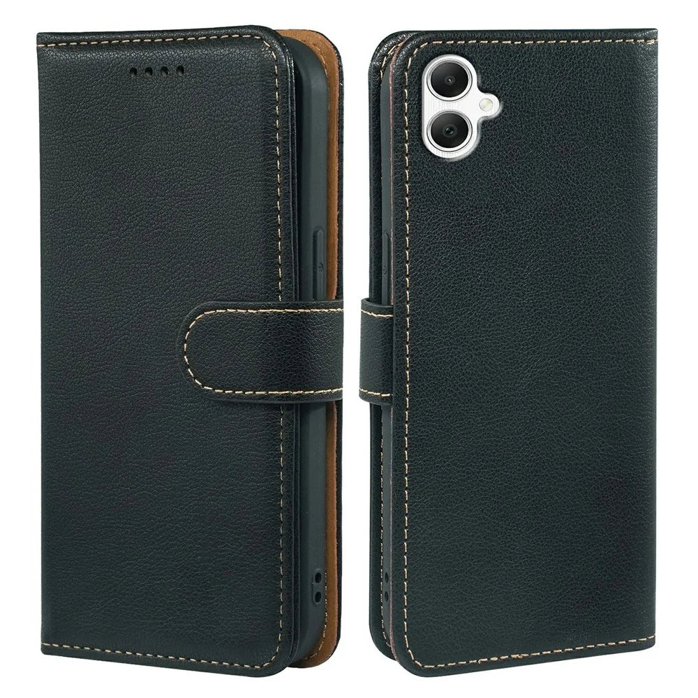 For Samsung Galaxy A05 4G Case RFID Blocking Wallet Litchi Texture Leather Phone Cover Magnetic Clasp - Black - 1