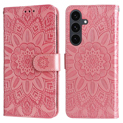 For Samsung Galaxy S25 FE Case Sunflower Imprint Leather Wallet Phone Cover - Pink - 1