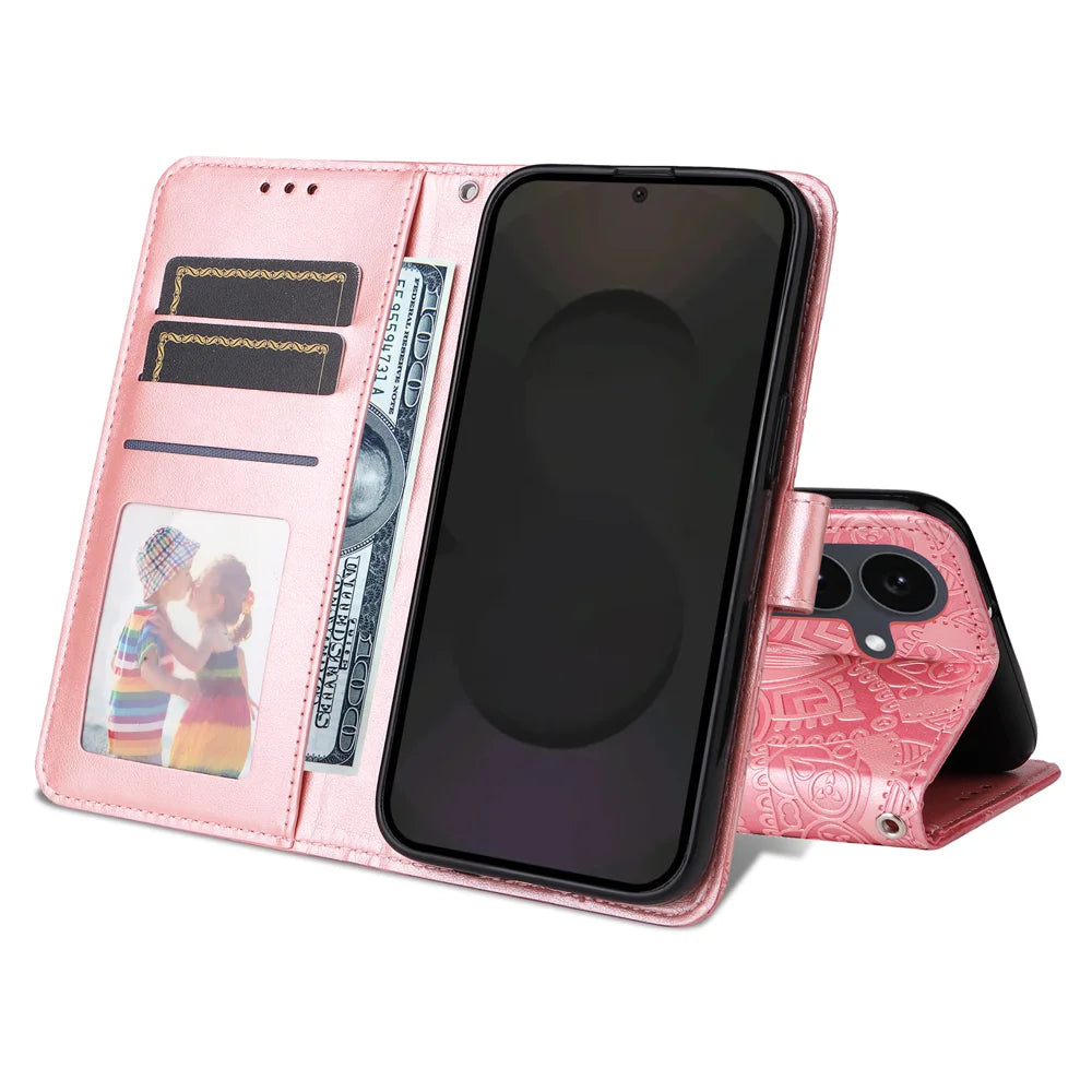 For Samsung Galaxy S25 FE Case Sunflower Imprint Leather Wallet Phone Cover - Pink - 2