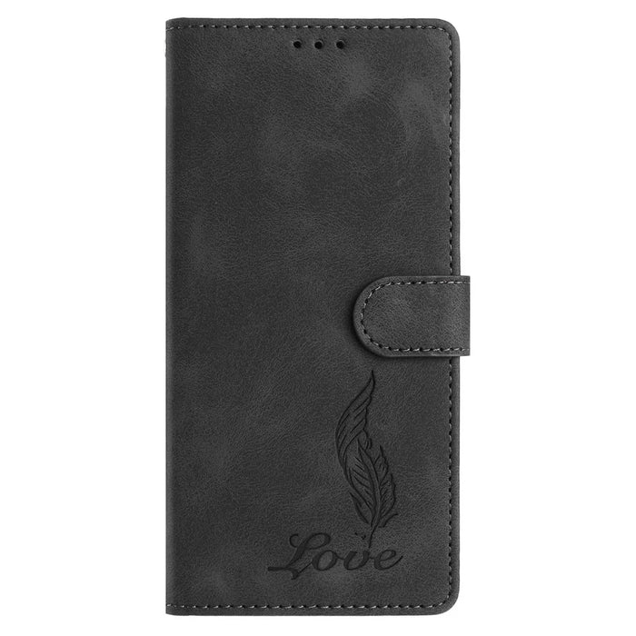 For iPhone Air Case Imprinted Feather PU Leather Wallet Phone Cover with Wrist Strap - Black - 5
