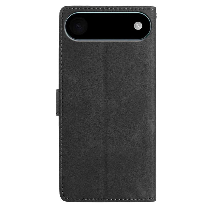 For iPhone Air Case Imprinted Feather PU Leather Wallet Phone Cover with Wrist Strap - Black - 6