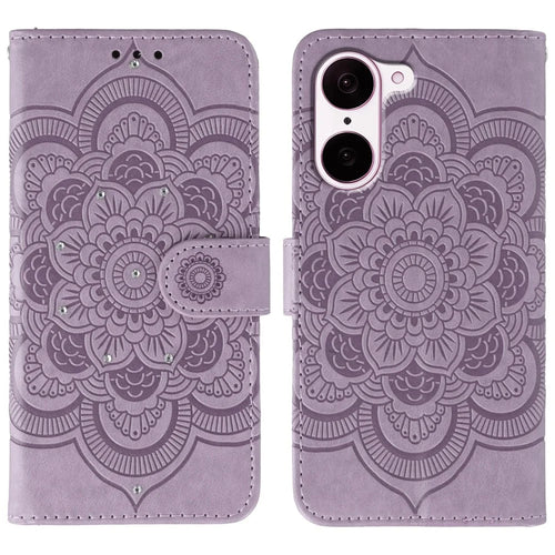 For OnePlus Nord CE5 5G / Ace 5 Racing 5G Case Rhinestone Decor PU Leather Mandala Imprinted Design Phone Cover with Wrist Strap - Purple - 1