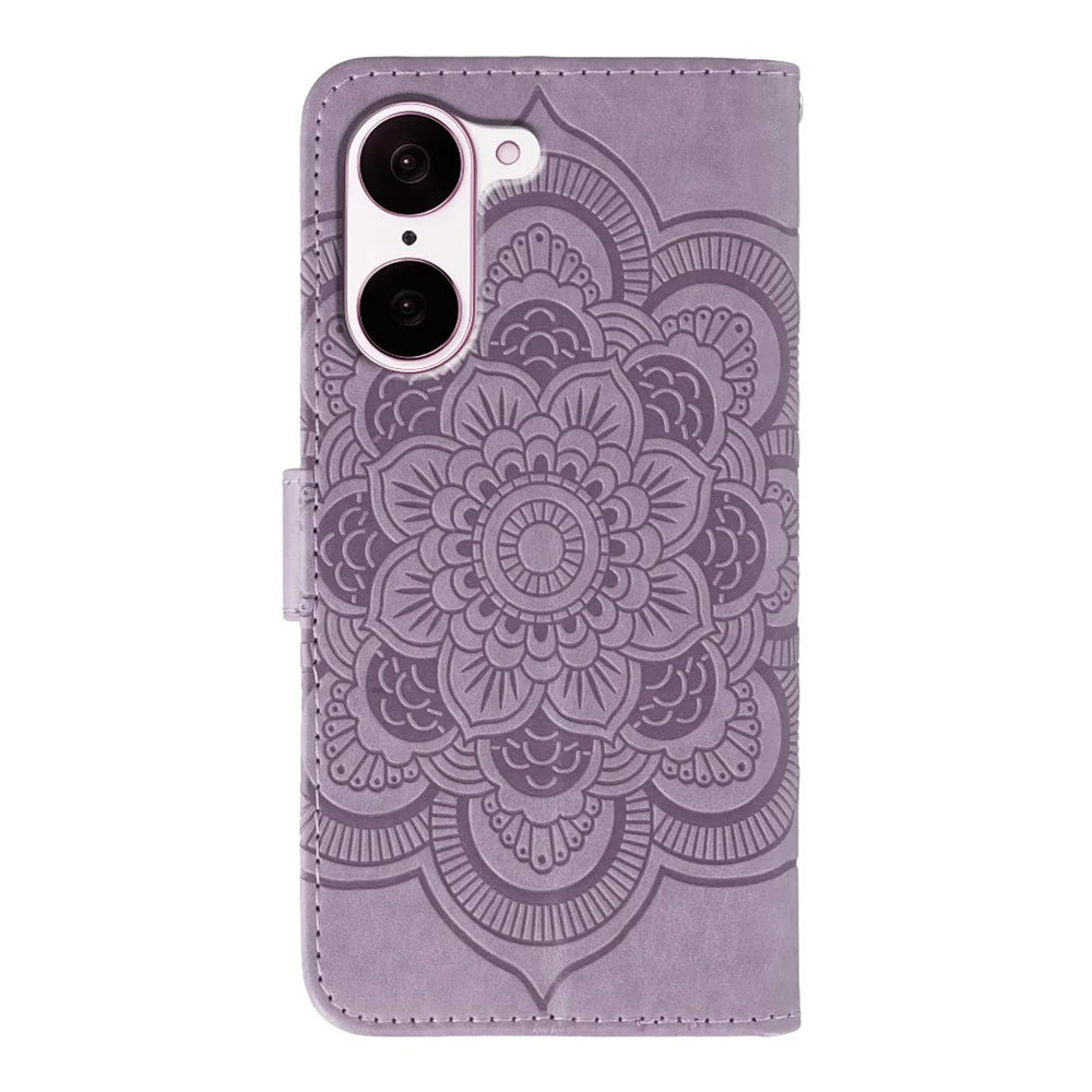 For OnePlus Nord CE5 5G / Ace 5 Racing 5G Case Rhinestone Decor PU Leather Mandala Imprinted Design Phone Cover with Wrist Strap - Purple - 5