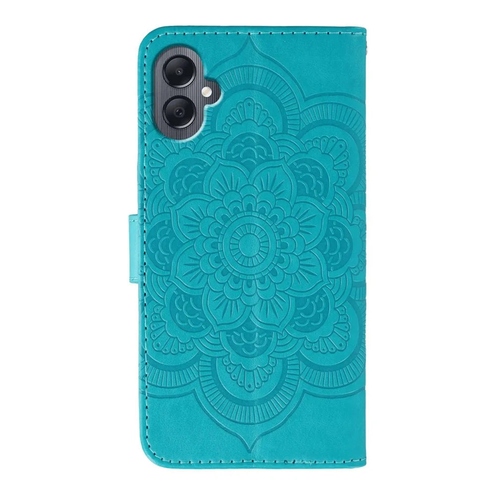 For Samsung Galaxy A08 5G / A08 4G / A07 4G / A06 4G Case Rhinestone Decor PU Leather Mandala Imprinted Design Phone Cover with Wrist Strap - Blue - 5