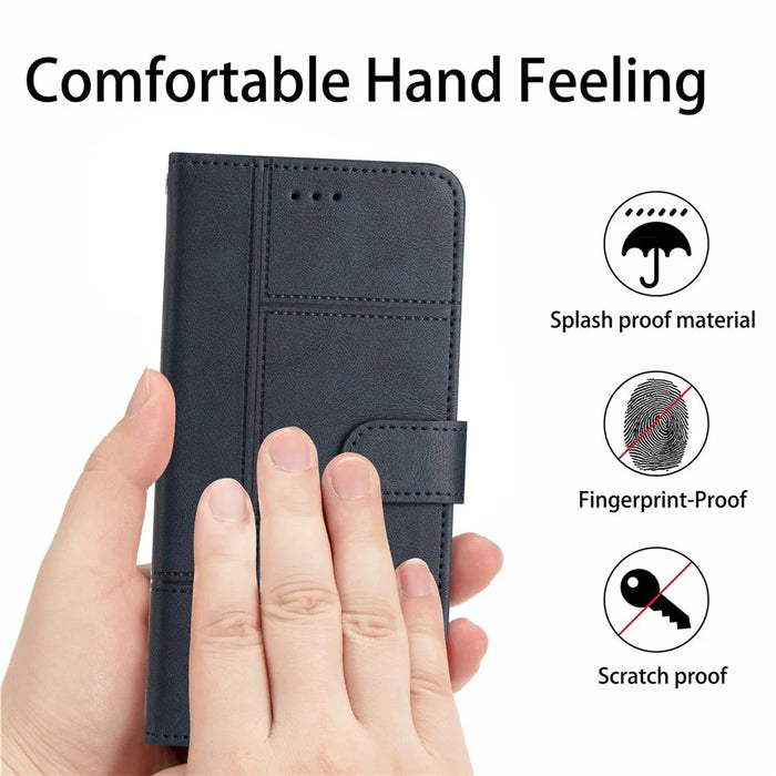 For iPhone Air Wallet Case Line Imprinted Cowhide Texture PU Leather Phone Cover - Blue - 4
