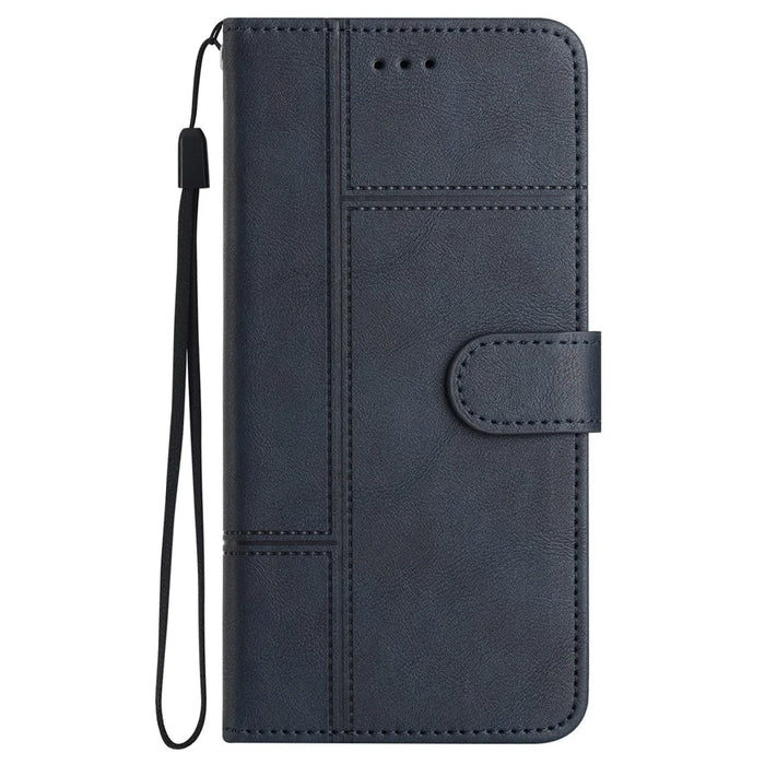 For iPhone Air Wallet Case Line Imprinted Cowhide Texture PU Leather Phone Cover - Blue - 7
