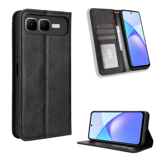 For Infinix Smart 10 Plus Leather Case Wallet Stand Retro Texture Phone Cover - Black - 1