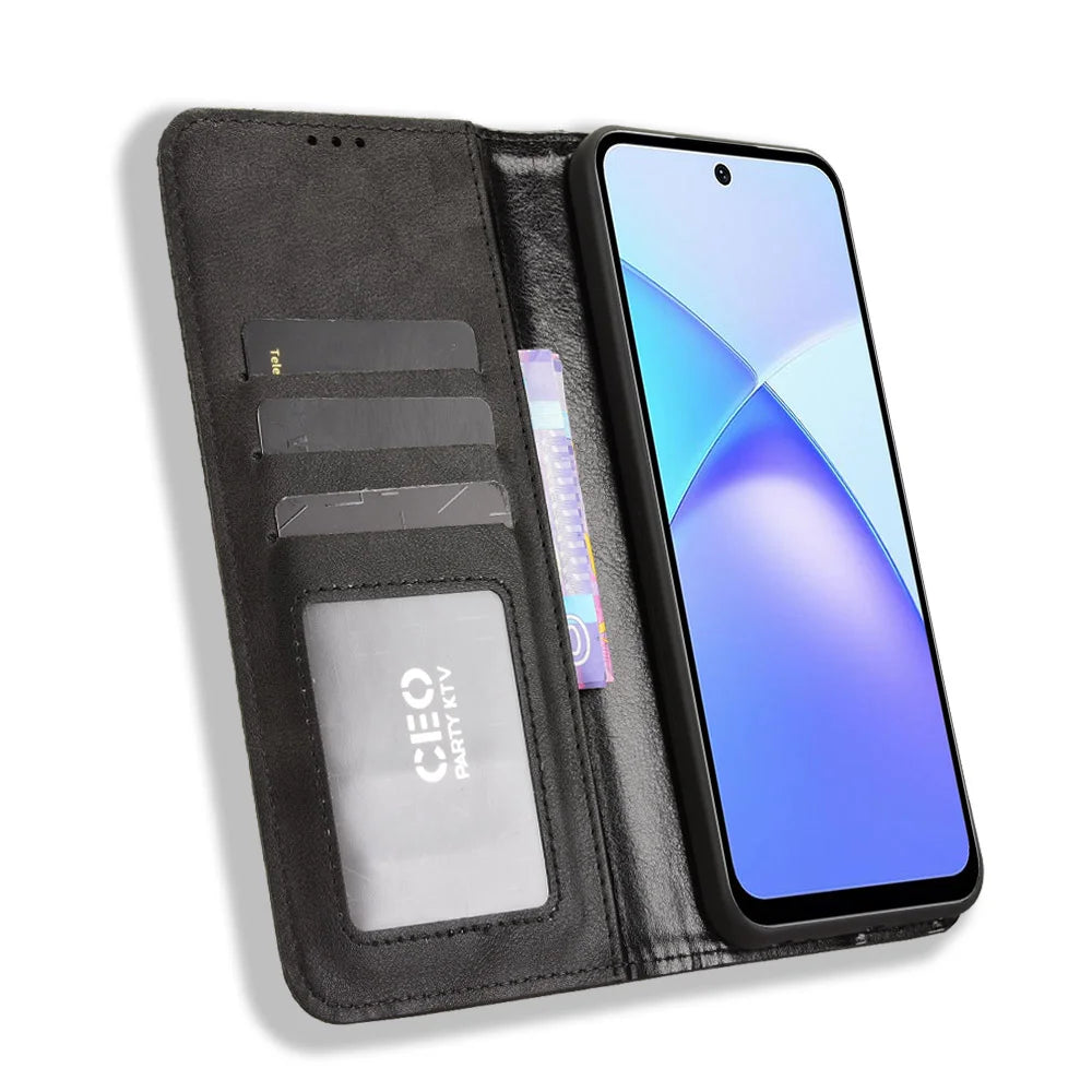 For Infinix Smart 10 Plus Leather Case Wallet Stand Retro Texture Phone Cover - Black - 6