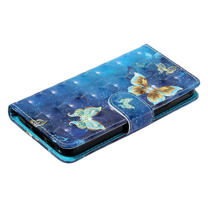 For iPhone Air Wallet Case 3D Pattern Printed Leather Phone Cover with Strap - Blue Gold Butterflies - 4