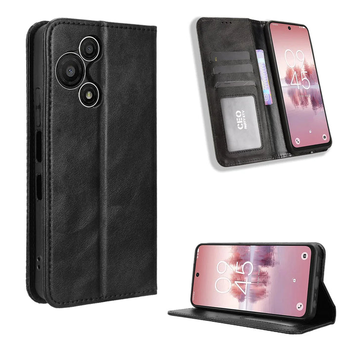 For TCL 60 SE NxtPaper 5G Leather Case Wallet Stand Retro Texture Phone Cover - Black - 1