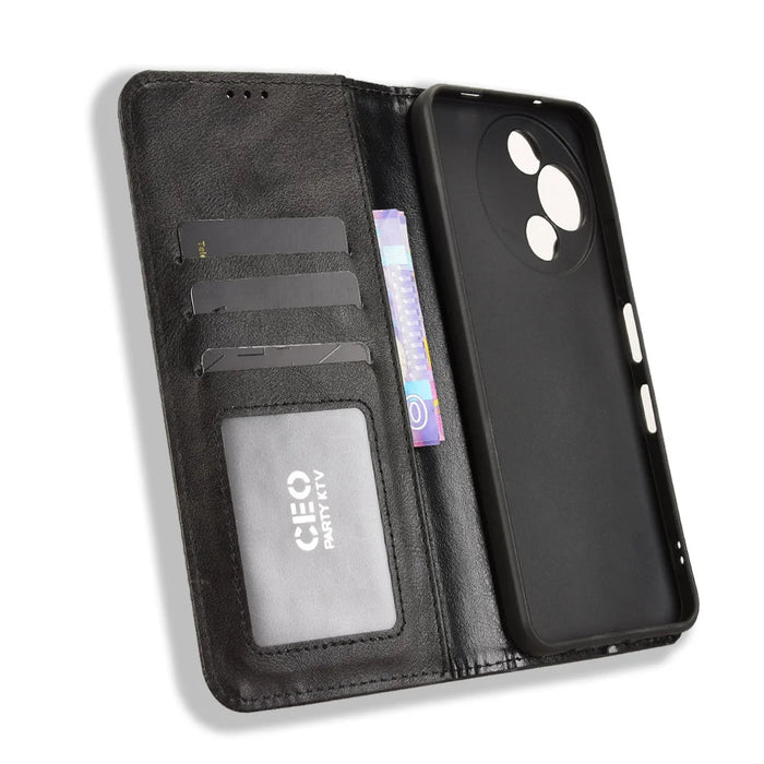 For TCL 60 SE NxtPaper 5G Leather Case Wallet Stand Retro Texture Phone Cover - Black - 5