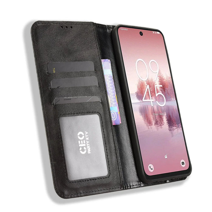 For TCL 60 SE NxtPaper 5G Leather Case Wallet Stand Retro Texture Phone Cover - Black - 6