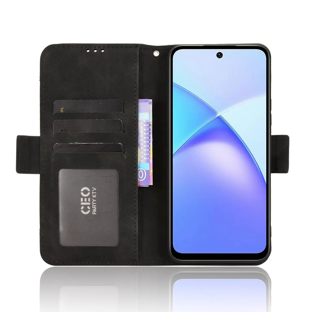 For Infinix Smart 10 Plus Leather Case Phone Wallet Cover with Multiple Card Slots - Black - 6