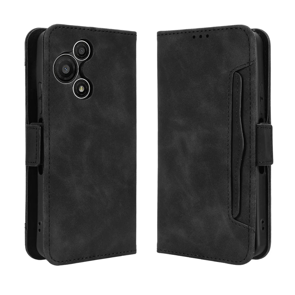 For TCL 60 SE NxtPaper 5G Leather Case Phone Wallet Cover with Multiple Card Slots - Black - 1