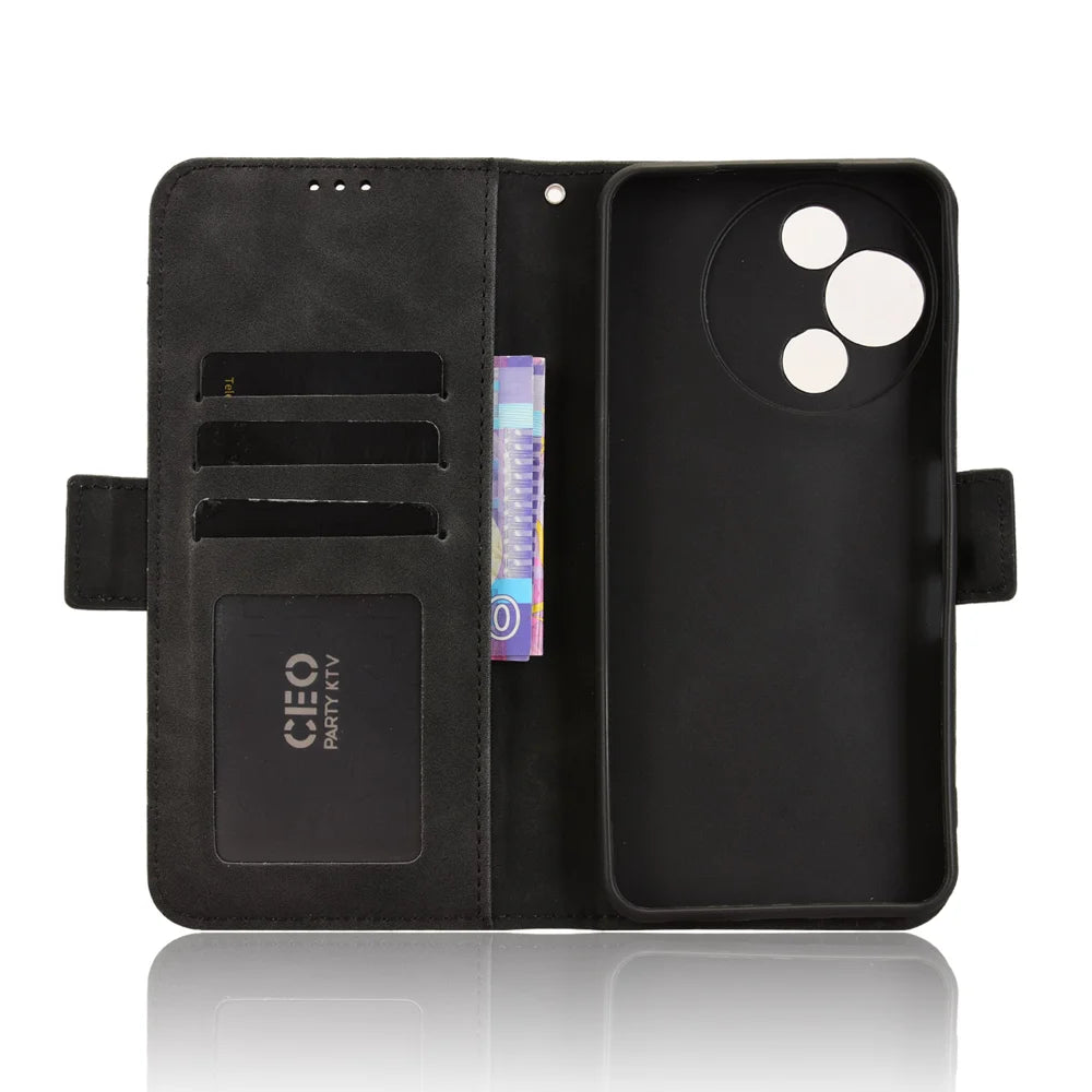 For TCL 60 SE NxtPaper 5G Leather Case Phone Wallet Cover with Multiple Card Slots - Black - 5