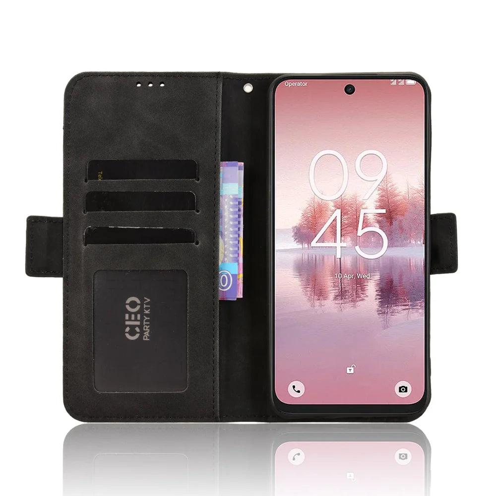 For TCL 60 SE NxtPaper 5G Leather Case Phone Wallet Cover with Multiple Card Slots - Black - 6