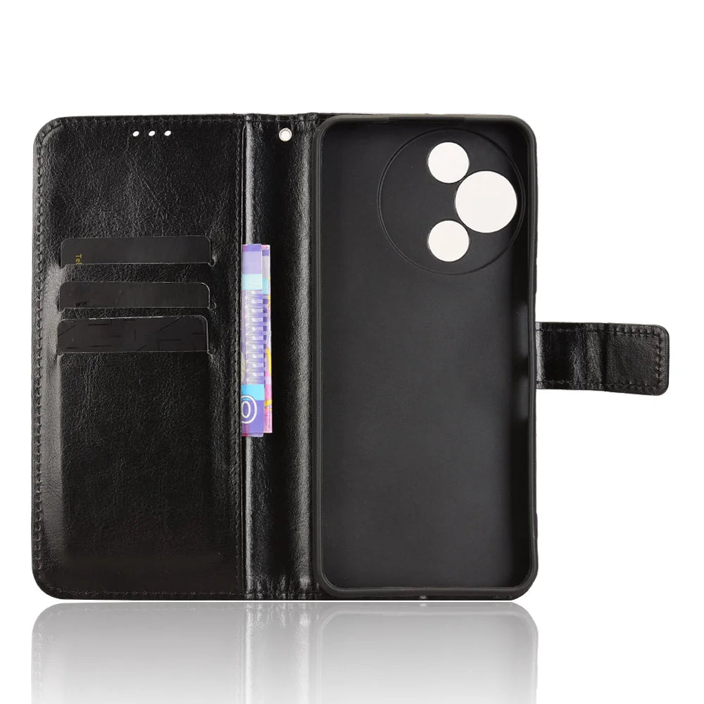 For TCL 60 SE NxtPaper 5G PU Leather Case with Strap Crazy Horse Texture Phone Wallet Cover - Black - 4