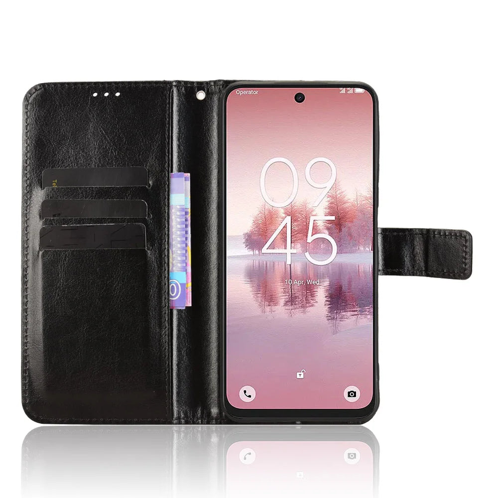 For TCL 60 SE NxtPaper 5G PU Leather Case with Strap Crazy Horse Texture Phone Wallet Cover - Black - 5