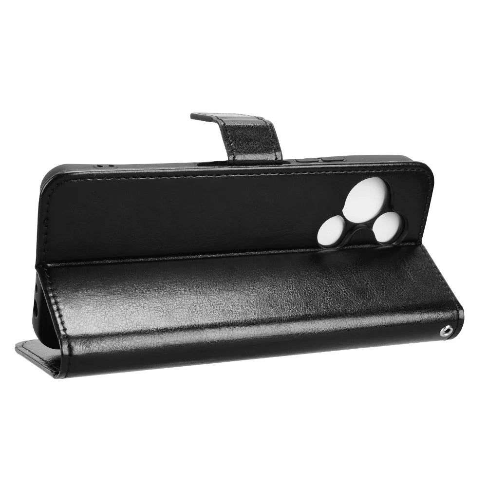 For TCL 60 SE NxtPaper 5G PU Leather Case with Strap Crazy Horse Texture Phone Wallet Cover - Black - 6
