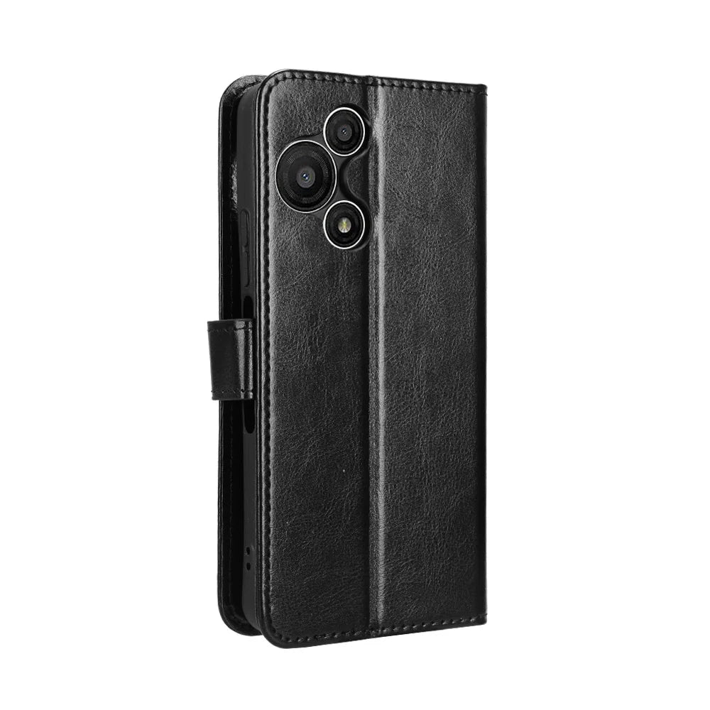 For TCL 60 SE NxtPaper 5G PU Leather Case with Strap Crazy Horse Texture Phone Wallet Cover - Black - 7
