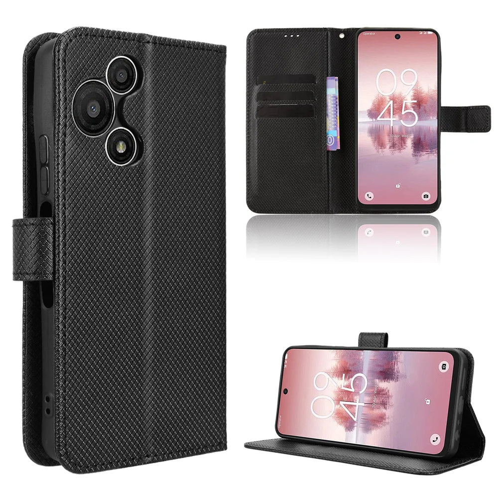 For TCL 60 SE NxtPaper 5G Leather Wallet Case with Strap Diamond Texture Phone Cover - Black - 1