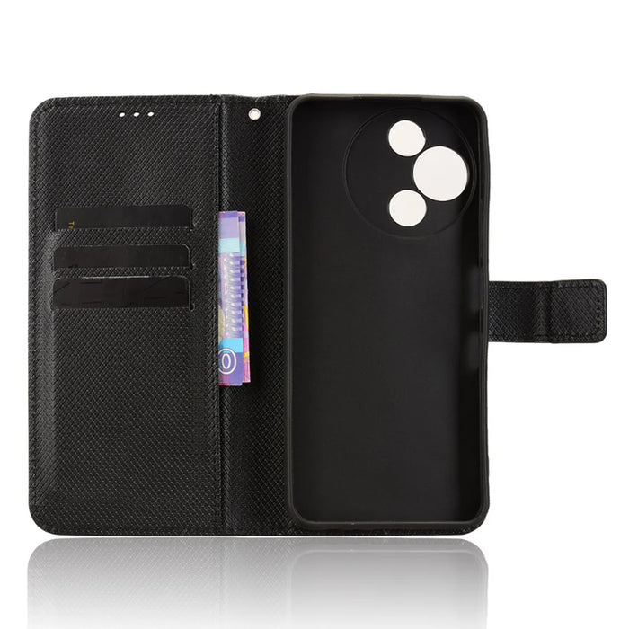For TCL 60 SE NxtPaper 5G Leather Wallet Case with Strap Diamond Texture Phone Cover - Black - 5