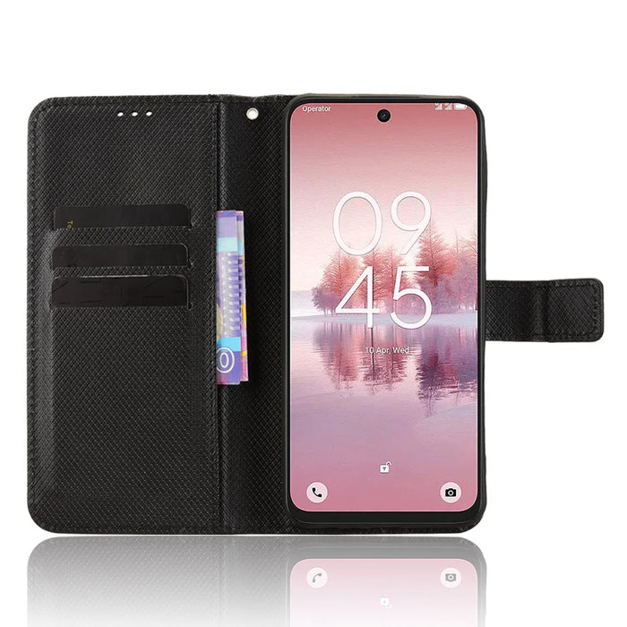 For TCL 60 SE NxtPaper 5G Leather Wallet Case with Strap Diamond Texture Phone Cover - Black - 6