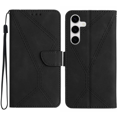 For Samsung Galaxy S25 FE Case Skin Touch Lines Imprinted PU Leather Flip Phone Cover - Black - 1