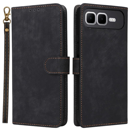 For Infinix Smart 10 Plus Case Wallet RFID Blocking PU Leather Phone Cover Stand with Strap - Black - 1