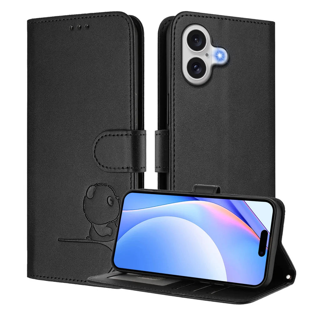 For iPhone Air Case Panda Imprint RFID Blocking Wallet Leather Phone Cover with Wrist Strap - Black - 3