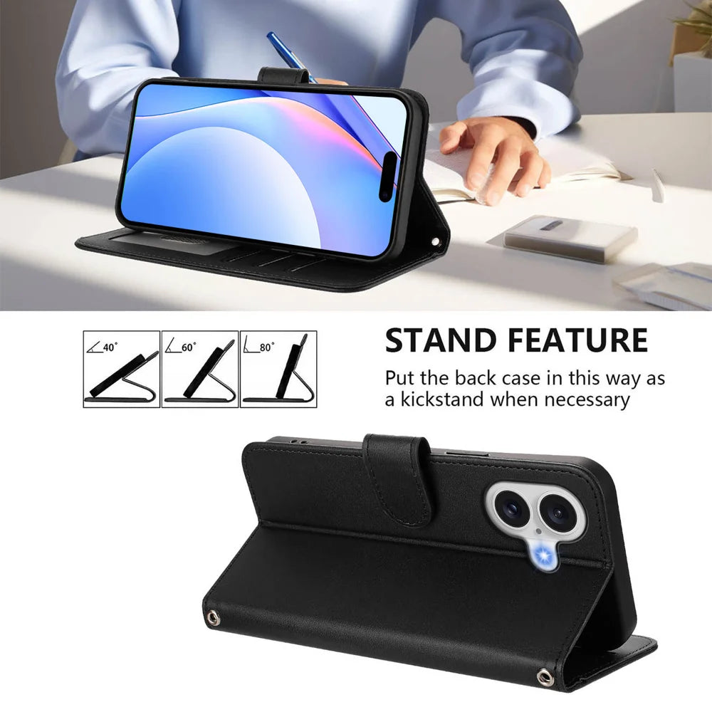 For iPhone Air Case Panda Imprint RFID Blocking Wallet Leather Phone Cover with Wrist Strap - Black - 4